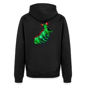 Süße Raupe sie lacht und freut sich. - Unisex Premium Bio Zip Hoodie - Schwarz - Hinten - Nico (187cm)