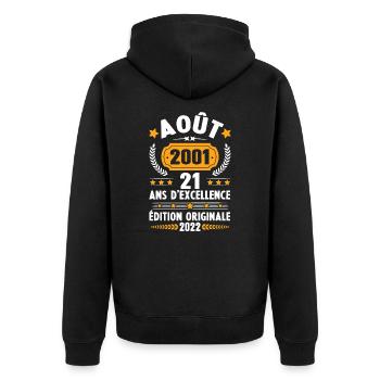 Cadeau D'anniversaire Rétro 21 Ans Août 2001 - Veste à capuche bio Premium Unisexe - noir - Dos - Nico (187cm)
