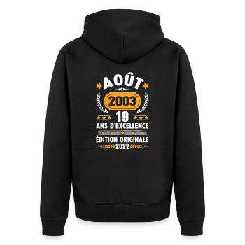 Cadeau D'anniversaire Rétro 19 Ans Août 2003 - Veste à capuche bio Premium Unisexe - noir - Dos - Nico (187cm)
