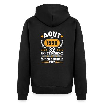 Cadeau D'anniversaire Rétro 32 Ans Août 1990 - Veste à capuche bio Premium Unisexe - noir - Dos - Nico (187cm)