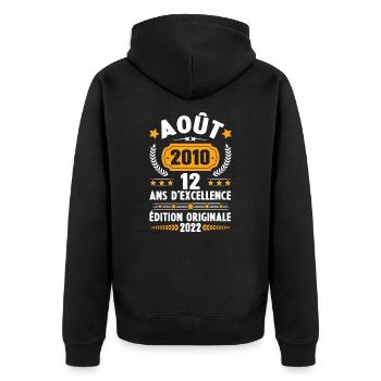 Cadeau D'anniversaire Rétro 12 Ans Août 2010 - Veste à capuche bio Premium Unisexe - noir - Dos - Nico (187cm)