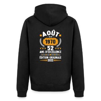 Cadeau D'anniversaire Rétro 52 Ans Août 1970 - Veste à capuche bio Premium Unisexe - noir - Dos - Nico (187cm)