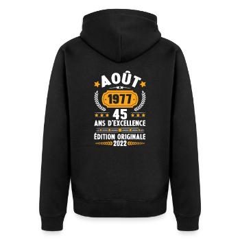 Cadeau D'anniversaire Rétro 45 Ans Août 1977 - Veste à capuche bio Premium Unisexe - noir - Dos - Nico (187cm)