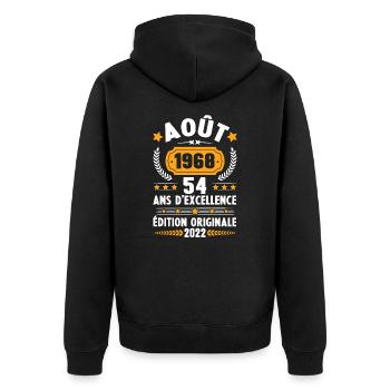Cadeau D'anniversaire Rétro 54 Ans Août 1968 - Veste à capuche bio Premium Unisexe - noir - Dos - Nico (187cm)