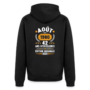 Cadeau D'anniversaire Rétro 42 Ans Août 1980 - Veste à capuche bio Premium Unisexe - noir - Dos - Nico (187cm)