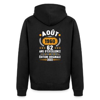 Cadeau D'anniversaire Rétro 62 Ans Août 1960 - Veste à capuche bio Premium Unisexe - noir - Dos - Nico (187cm)