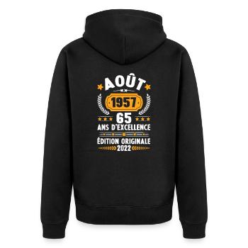 Cadeau D'anniversaire Rétro 65 Ans Août 1957 - Veste à capuche bio Premium Unisexe - noir - Dos - Nico (187cm)