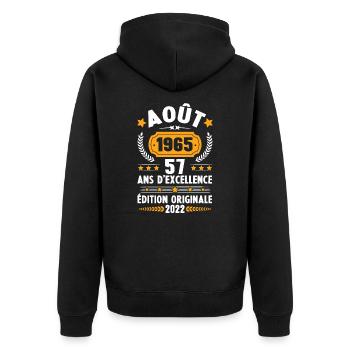 Cadeau D'anniversaire Rétro 57 Ans Août 1965 - Veste à capuche bio Premium Unisexe - noir - Dos - Nico (187cm)