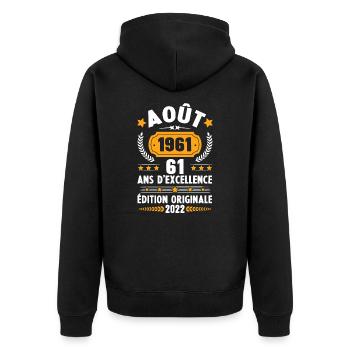 Cadeau D'anniversaire Rétro 61 Ans Août 1961 - Veste à capuche bio Premium Unisexe - noir - Dos - Nico (187cm)