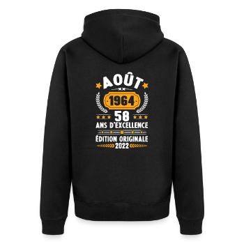 Cadeau D'anniversaire Rétro 58 Ans Août 1964 - Veste à capuche bio Premium Unisexe - noir - Dos - Nico (187cm)