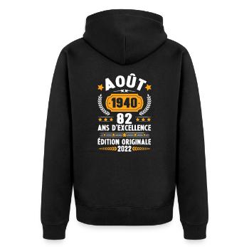 Cadeau D'anniversaire Rétro 82 Ans Août 1940 - Veste à capuche bio Premium Unisexe - noir - Dos - Nico (187cm)