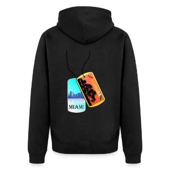 Erkennungsmarke FLORIDA Miamiskyline Strand - Unisex Premium Bio Zip Hoodie - Schwarz - Hinten - Nico (187cm)