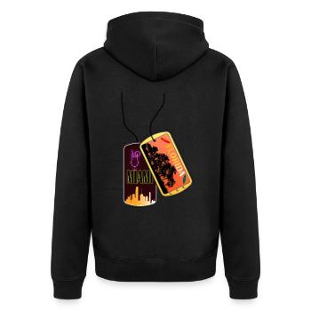 Erkennungsmarke FLORIDA Miami Strand - Unisex Premium Bio Zip Hoodie - Schwarz - Hinten - Nico (187cm)