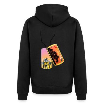 Erkennungsmarke FLORIDA Strand Miami Party - Unisex Premium Bio Zip Hoodie - Schwarz - Hinten - Nico (187cm)