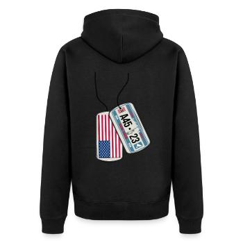 Dog tag NEW YORK flag BIG APPLE - Unisex Premium Organic Zip Hoodie - black - Back - Nico (187cm)