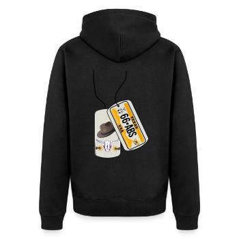 Erkennungsmarke TEXAS - Unisex Premium Bio Zip Hoodie - Schwarz - Hinten - Nico (187cm)