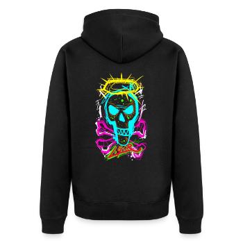 L.Gor Totenkopf Knochen - Unisex Premium Bio Zip Hoodie - Schwarz - Hinten - Nico (187cm)