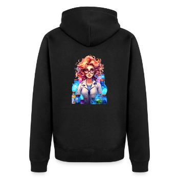 Portrait einer jungen Frau im Cartoon Stil - Unisex Premium Bio Zip Hoodie - Schwarz - Hinten - Nico (187cm)