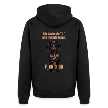 Ich kaufe ein i und möchte lösen - F... dich - Unisex Premium Bio Zip Hoodie - Schwarz - Hinten - Nico (187cm)