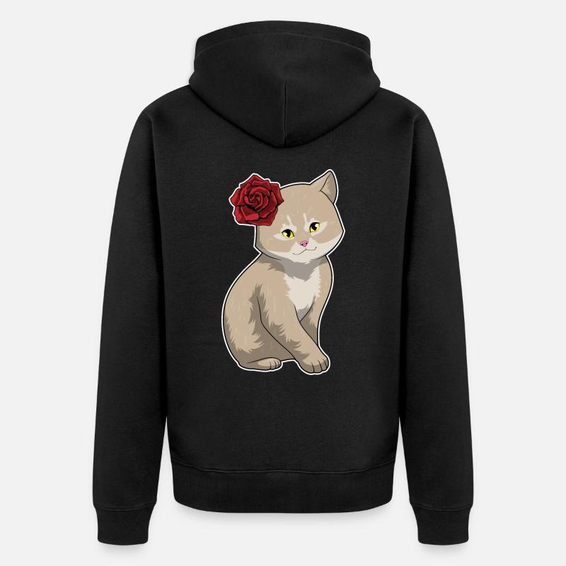 Fleurs Rose Chat - Veste à capuche bio Premium Unisexe - noir