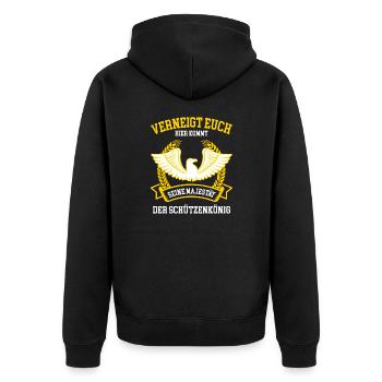 Verneigt Euch Hier Kommt Majestät Schützenkönig - Unisex Premium Bio Zip Hoodie - Schwarz - Hinten - Nico (187cm)
