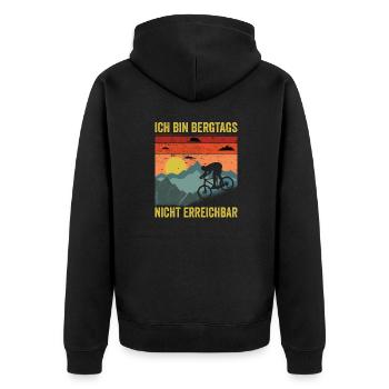 Lustiger Mountainbike Spruch Bergtags nicht - Unisex Premium Bio Zip Hoodie - Schwarz - Hinten - Nico (187cm)