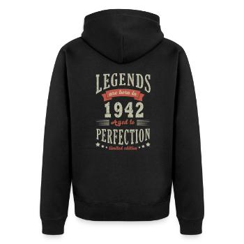 Legende geboren 1942 Geburtstagsgeschenk 80 Jahre - Unisex Premium Bio Zip Hoodie - Schwarz - Hinten - Nico (187cm)