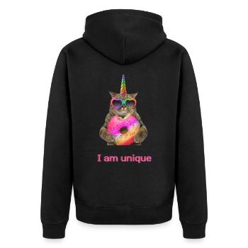 I am unique - Unisex Premium Organic Zip Hoodie - black - Back - Nico (187cm)