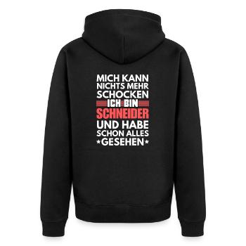 Nicht schockbarer Schneider - Unisex Premium Bio Zip Hoodie - Schwarz - Hinten - Nico (187cm)
