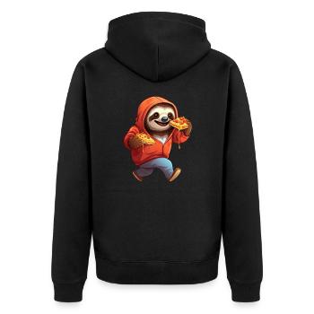 Faultier mit Pizza: Der lustige Fast-Food-Jogger - Unisex Premium Bio Zip Hoodie - Schwarz - Hinten - Nico (187cm)