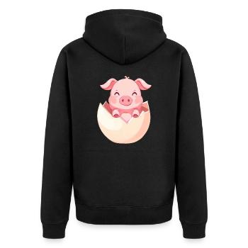 üßes Ferkel schlüpft aus dem Ei - niedliches - Unisex Premium Bio Zip Hoodie - Schwarz - Hinten - Nico (187cm)