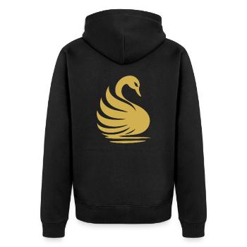 Elegante Schwan-Silhouette: Anmut auf dem Wasser - Unisex Premium Bio Zip Hoodie - Schwarz - Hinten - Nico (187cm)