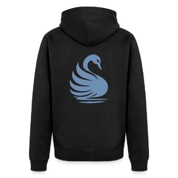 Elegante Schwan-Silhouette: Anmut auf dem Wasser - Unisex Premium Bio Zip Hoodie - Schwarz - Hinten - Nico (187cm)