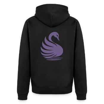 Elegante Schwan-Silhouette: Anmut auf dem Wasser - Unisex Premium Bio Zip Hoodie - Schwarz - Hinten - Nico (187cm)
