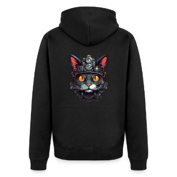 Cat Robot Cyborg Head Portrait Steampunk Cyber - Unisex Premium Organic Zip Hoodie - black - Back - Nico (187cm)