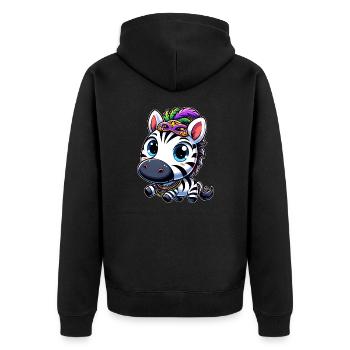 Karnevals-Zebra: Mardi Gras mit Maske - Unisex Premium Bio Zip Hoodie - Schwarz - Hinten - Nico (187cm)