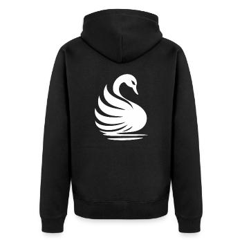 Elegante Schwan-Silhouette: Anmut auf dem Wasser - Unisex Premium Bio Zip Hoodie - Schwarz - Hinten - Nico (187cm)