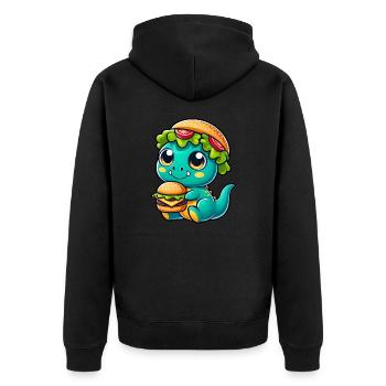 Whimsical dinosaur T-Rex with pumpkin hat - Unisex Premium Organic Zip Hoodie - black - Back - Nico (187cm)