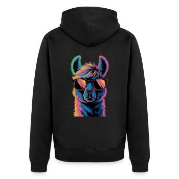 Alpaka Llama - Unisex Premium Bio Zip Hoodie - Schwarz - Hinten - Nico (187cm)