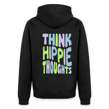 Think Hippie Thoughts - Unisex Premium Bio Zip Hoodie - Schwarz - Hinten - Nico (187cm)