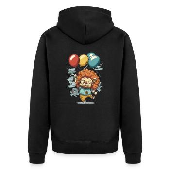 Vol fantaisiste : Lion avec des ballons - Veste à capuche bio Premium Unisexe - noir - Dos - Nico (187cm)