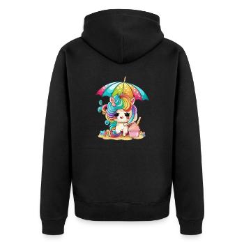 Einhorn-Euphorie - Bunt und glücklich - Unisex Premium Bio Zip Hoodie - Schwarz - Hinten - Nico (187cm)