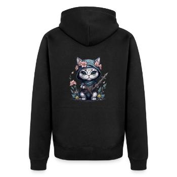 Fühle dich episch mit der Ninja-Katze - Unisex Premium Bio Zip Hoodie - Schwarz - Hinten - Nico (187cm)
