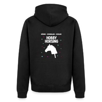 Hobby Horse Steckenpferde Reiter Hobby Horsing - Unisex Premium Bio Zip Hoodie - Schwarz - Hinten - Nico (187cm)