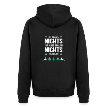 Nichts Schenken Weihnachten Hässliche XMAS Outfit - Unisex Premium Bio Zip Hoodie - Schwarz - Hinten - Nico (187cm)