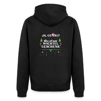 Wichteln Weihnachten Wichtelgeschenk XMAS Feier - Unisex Premium Bio Zip Hoodie - Schwarz - Hinten - Nico (187cm)