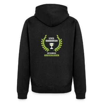 Kommunion Erhalten Glückwunsch Erstkommunion - Unisex Premium Bio Zip Hoodie - Schwarz - Hinten - Nico (187cm)