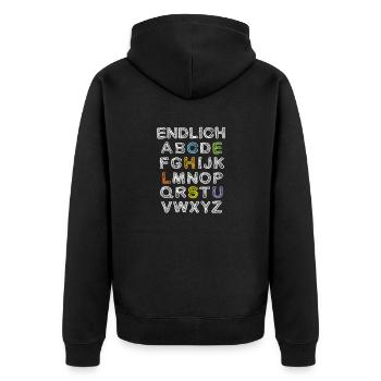 Endlich Schule Alphabet ABC Buchstaben Schüler - Unisex Premium Bio Zip Hoodie - Schwarz - Hinten - Nico (187cm)