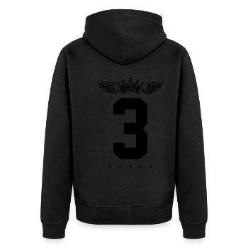 3 Zahl Krone - Unisex Premium Bio Zip Hoodie - Schwarz - Hinten - Nico (187cm)