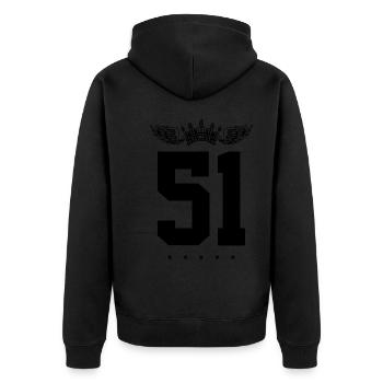 51 Zahl Krone - Unisex Premium Bio Zip Hoodie - Schwarz - Hinten - Nico (187cm)